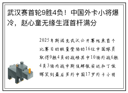 武汉赛首轮9胜4负！中国外卡小将爆冷，赵心童无缘生涯首杆满分